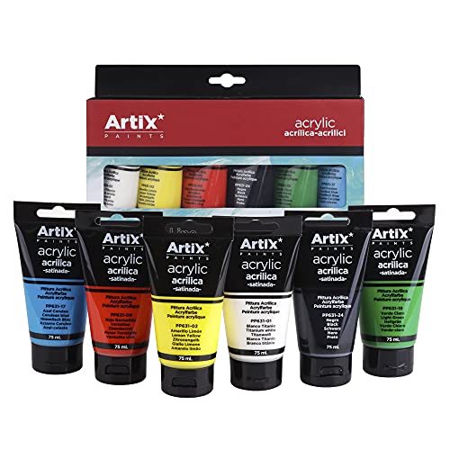 MP - Set de Pinturas Acrílicas para Manualidades y Uso Profesional, Colores Básicos - 6 tubos x 75ml