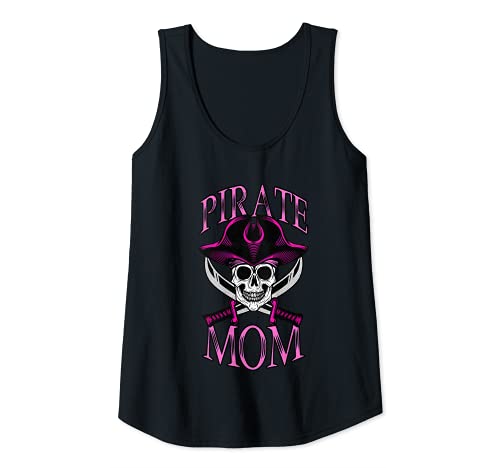 Mujer Disfraz pirata mamá Halloween calavera mate mamás piratas Camiseta sin Mangas