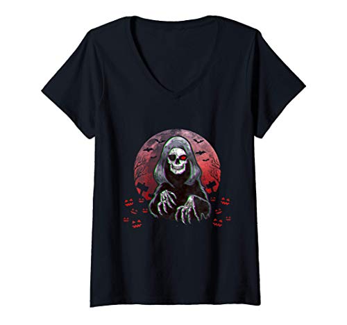 Mujer Grim Reaper Angel Of Death Halloween Horror Camiseta Cuello V