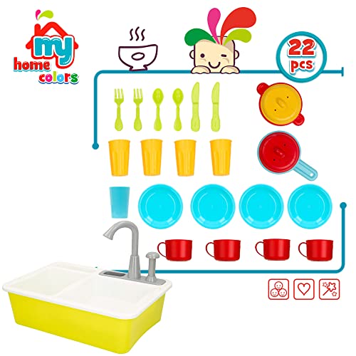 My Home - Fregadero de juguete, Fregadero de juguete con agua, Juguetes de Hogar, Juguetes de cocina, Fregadero con accesorios, Accesorios cocina juguetes, Juguetes niños 3 años (49025)