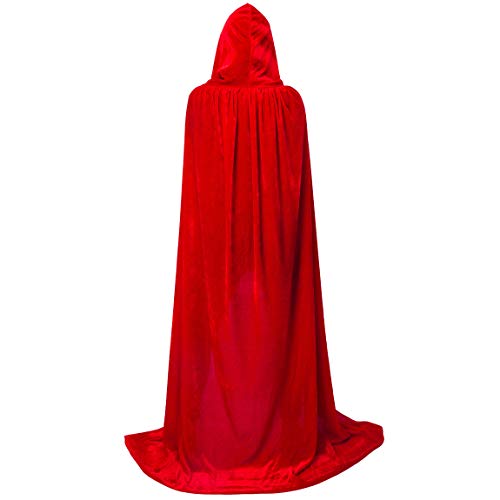 Myir JUN Largo Capa con Capucha Terciopelo, Unisex Adulto Niños Disfraz de Halloween Fiesta Disfraces Vampiro Traje (Rojo, S)