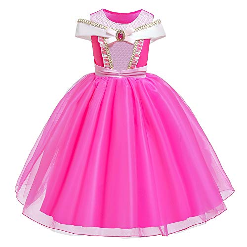 MYRISAM Vestidos de Princesa Aurora para Niñas Disfraz de Carnaval Bella Durmiente Traje de Halloween Navidad Cumpleaños Fiesta Ceremonia Aniversario Cosplay Vestir con Accesorios 4-5 años