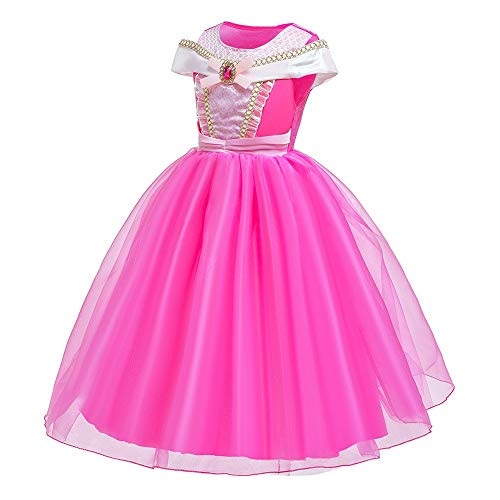 MYRISAM Vestidos de Princesa Aurora para Niñas Disfraz de Carnaval Bella Durmiente Traje de Halloween Navidad Cumpleaños Fiesta Ceremonia Aniversario Cosplay Vestir con Accesorios 4-5 años