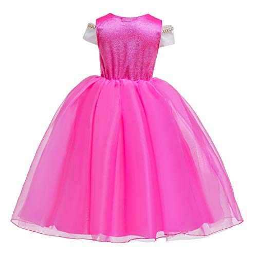 MYRISAM Vestidos de Princesa Aurora para Niñas Disfraz de Carnaval Bella Durmiente Traje de Halloween Navidad Cumpleaños Fiesta Ceremonia Aniversario Cosplay Vestir con Accesorios 4-5 años