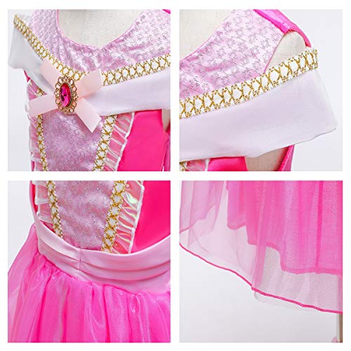 MYRISAM Vestidos de Princesa Aurora para Niñas Disfraz de Carnaval Bella Durmiente Traje de Halloween Navidad Cumpleaños Fiesta Ceremonia Aniversario Cosplay Vestir con Accesorios 4-5 años