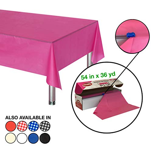 Neatiffy 137.2 cm x 32.9 m Rollo De Mantel De Plástico Desechable Con Cortador, Fiesta / Picnic / Banquetes Cubierta De Mesa Para Rectángulo, Ovalado, Mesas Redondas, Rosa