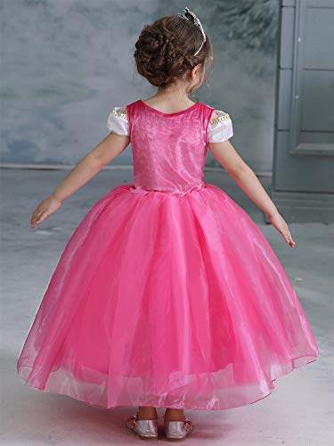 New front Disfraz Niña Princesa Aurora Vestido La Bella Durmiente Navidad Cumpleaños Largo Costume Diadema Varita Mágica Guantes Collar Traje Regalo Halloween Carnaval 3-8 Años