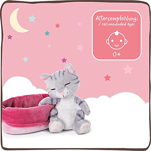 NICI Suave Juguete de Gato en Cesta Rosa-púrpura 16 cm-Peluches Sleeping Kitties, niños y bebés-Animales para Jugar, abrazar y Dormir, Color Gris, (47144)