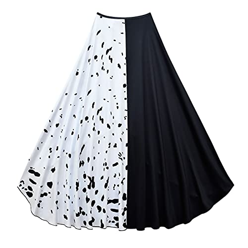 Niña Cruella Deville Disfraz 2021 Dálmata Halloween Cosplay Fiesta de Carnaval Personaje de Película Negro Blanco Manchado Vestido de Manga Larga Conjunto de Capa Ropa de Cumpleaños Blanco 9-10 Años