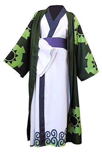 NoryNick Roronoa Zoro Cosplay traje de anime capa bata Wano Country Kimono trajes Halloween traje, verde, XX-Large