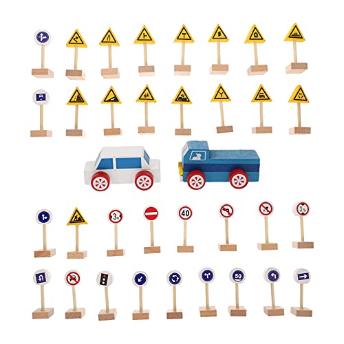 NUOBESTY Juego de Señales de Calle de Madera para Niños Señal de Tráfico para Construcción de Carreteras Pequeños Coches de Juguete para Coches Y Trenes ( Color Surtido 1 )