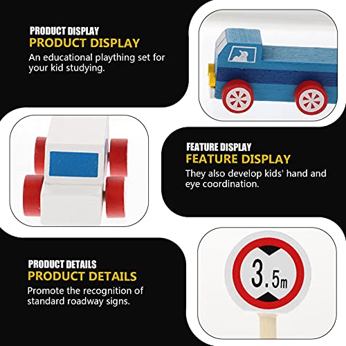 NUOBESTY Juego de Señales de Calle de Madera para Niños Señal de Tráfico para Construcción de Carreteras Pequeños Coches de Juguete para Coches Y Trenes ( Color Surtido 1 )