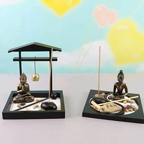 NUOBESTY Mini Zen Garden con Sand Buddha Statue Bell Rake Inciense Holder Sandbox Sandbox para La MEDITACIÓN Y LA RELAJACIÓN Oficina DE LA CASA