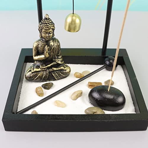 NUOBESTY Mini Zen Garden con Sand Buddha Statue Bell Rake Inciense Holder Sandbox Sandbox para La MEDITACIÓN Y LA RELAJACIÓN Oficina DE LA CASA