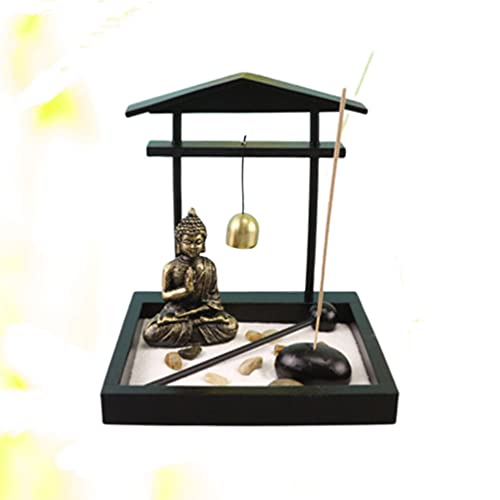 NUOBESTY Mini Zen Garden con Sand Buddha Statue Bell Rake Inciense Holder Sandbox Sandbox para La MEDITACIÓN Y LA RELAJACIÓN Oficina DE LA CASA