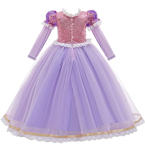 OBEEII Vestido Princesa Disfraz de Rapunzel para Niña Carnaval Traje Infantil Fairy Tales Disfraces para Halloween Navidad Cosplay Vestidos de Fiesta de cumpleaños para Niñas 7-8 años