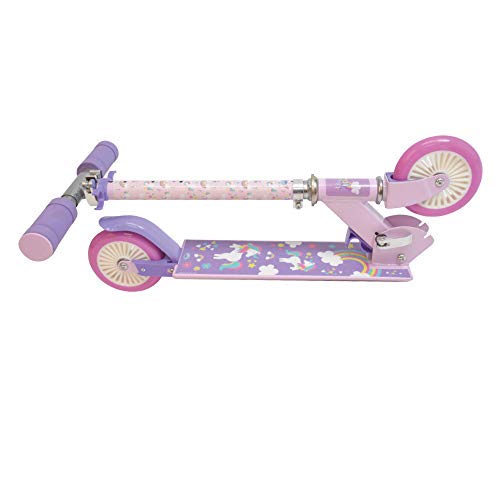 ODS- Patinete 80 cm Ajustable y Plegable Unicornio Mania, Color Rosa, Lila, Blanco, 56378