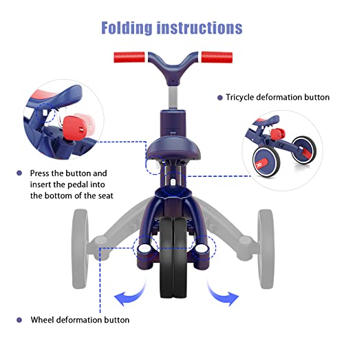 OLYSPM 5 en 1 Bicicleta sin Pedales para Niños,Triciclo,Bicicleta para Niños de 1 a 5 Años,Bicicletas de Equilibrio con Varilla de Empuje Orientable,Lindo de Regalo Favorito del Niño(Amarillo)