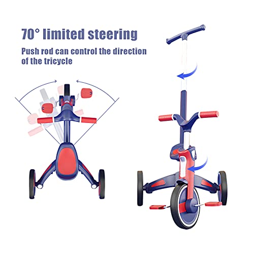 OLYSPM 5 en 1 Bicicleta sin Pedales para Niños,Triciclo,Bicicleta para Niños de 1 a 5 Años,Bicicletas de Equilibrio con Varilla de Empuje Orientable,Lindo de Regalo Favorito del Niño(Amarillo)