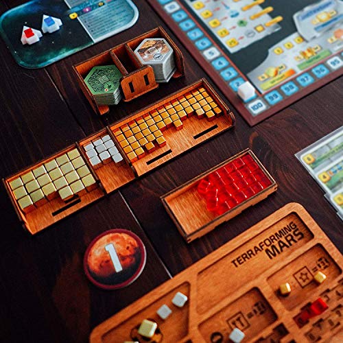 Organizador de madera montado adecuado para juegos de mesa Terraforming Marte – Terraforming Mars Organizador con tablas de jugador para almacenamiento completo Terraforming Mars Expansiones