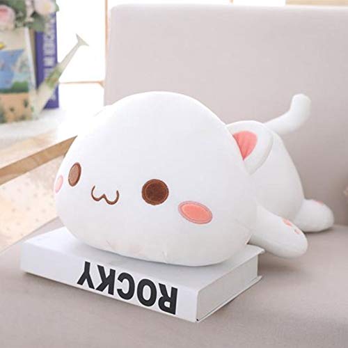 OUKEYI Lindo gatito de peluche de juguete de peluche animal doméstico gatito suave anime gato almohada de felpa, muñeca de gato de peluche suave gatito almohada juguete para niños (blanco)