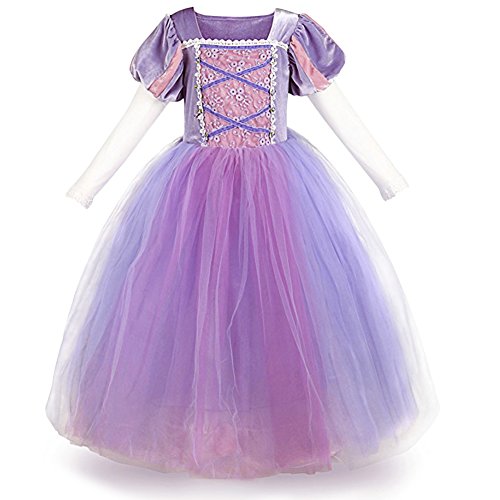 OwlFay Vestido Princesa Disfraz de Rapunzel para niña Carnaval Traje Infantil Fairy Tales Disfraces para Halloween Navidad Cosplay Vestidos de Fiesta de cumpleaños para Niñas 7-8 años