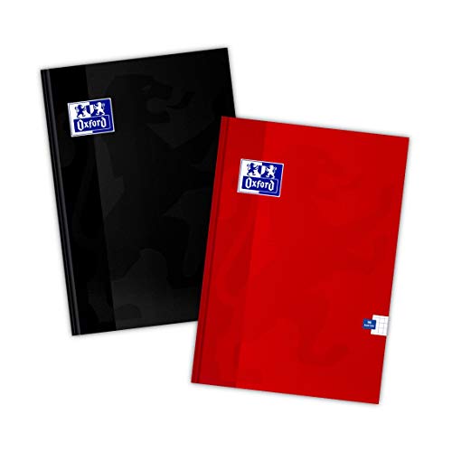 Oxford Cuaderno A4, 96 hojas, cuadriculado, 2 unidades, mezcla de colores, 400151697, negro y rojo