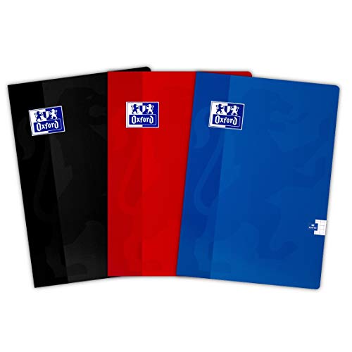 Oxford Cuaderno escolar A4, 60 hojas, cuadriculado, 3 unidades, colores mezclados 400151695