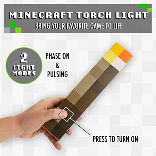 Paladone Luz de la antorcha de Minecraft, 2 modos de luz, 2 modos de uso, funciona con pilas