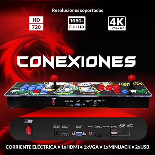 Pandora Box 3D, (6.100 Juegos incluidos) Retro Consola Maquina recreativa Arcade Video, Ultimo modelo 2022, Versiones Originales Juegos retro, incluye juegos 2D y 3D, Mame, Neogeo, 2 joysticks