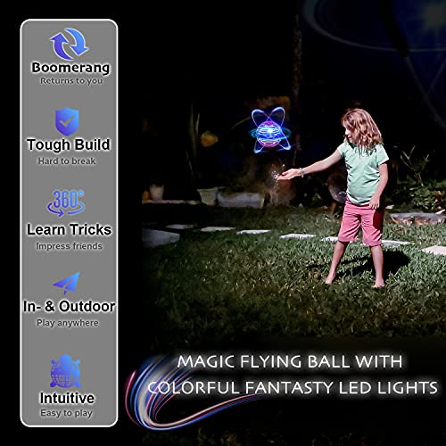 Papi Dada Bola voladora de juguete – Magic Flying Ball, Hoverball con luz, 360 ° bola luminosa con luces RGB incorporadas, bola flotante Boomerang para niños y adultos (azul oscuro)