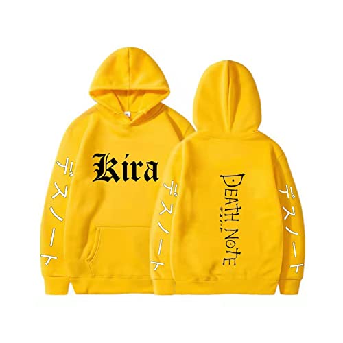 Patrón de anime Death Note Sudadera con capucha 3D Anime Cosplay Disfraz Deportes Casual Camisa Pullover Top Suelto Cordón Pullover, amarillo, S