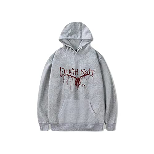 Patrón de anime Death Note Sudadera con capucha 3D Anime Cosplay Disfraz Deportes Casual Camisa Pullover Top Suelto Cordón Pullover, gris, M