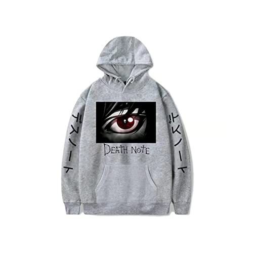 Patrón de anime Death Note Sudadera con capucha 3D Anime Cosplay Disfraz Deportes Casual Camisa Pullover Top Suelto Cordón Pullover, gris, XS