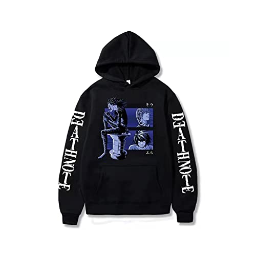 Patrón de anime Death Note Sudadera con capucha 3D Anime Cosplay Disfraz Deportes Casual Camisa Pullover Top Suelto Cordón Pullover, Negro, XS