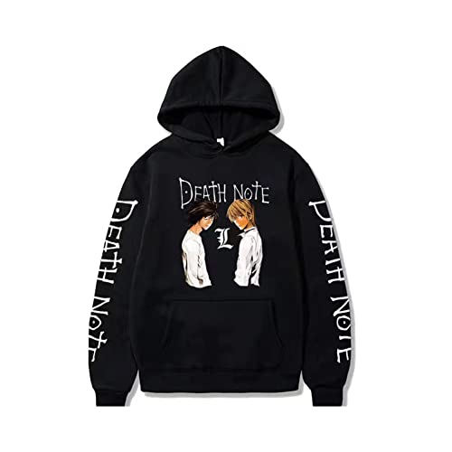 Patrón de anime Death Note Sudadera con capucha 3D Anime Cosplay Disfraz Deportes Casual Camisa Pullover Top Suelto Cordón Pullover, Negro, XX-Large