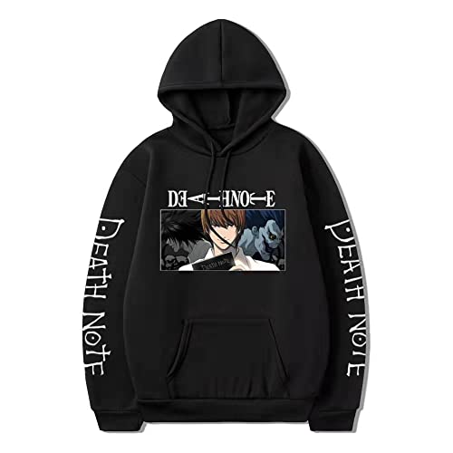 Patrón de anime Death Note Sudadera con capucha 3D Anime Cosplay Disfraz Deportes Casual Camisa Pullover Top Suelto Cordón Pullover, Negro, XXX-Large