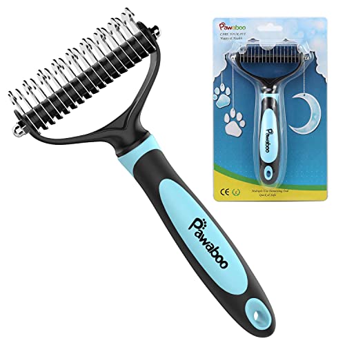 Pawaboo Cepillo de Aseo para Mascotas, Peine con Dientes de Doble Cara con 9 Rastrillo,Cepillo Perro Pelo Muerto Para Mascota Pequeña, Medianas y Grandes, Reduce Eficazmente la Caída de Cabello - Azul