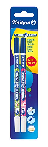 Pelikan 921742 - Corrector bolígrafo Super Pirat 850B de tinta de doble punta, punta de pluma correctora F, 2 piezas, kit escolar