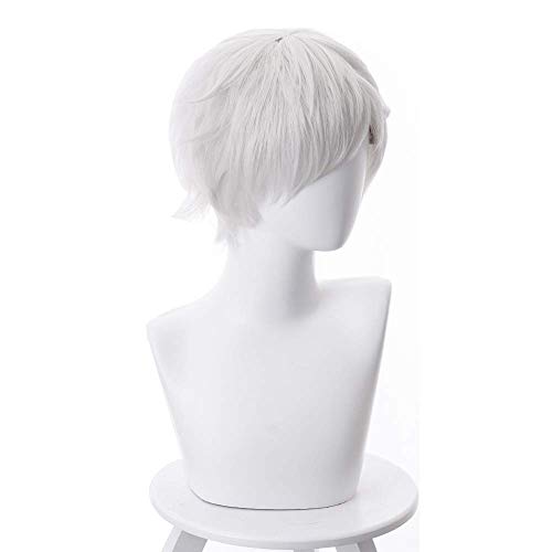 Peluca Cosplay Corta De Norman Blanco Plateado Anime Yakusoku no Neverland Peluca Cosplay Para The Promised Neverland Con Gorro De peluca gratis (Norman)