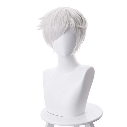 Peluca Cosplay Corta De Norman Blanco Plateado Anime Yakusoku no Neverland Peluca Cosplay Para The Promised Neverland Con Gorro De peluca gratis (Norman)