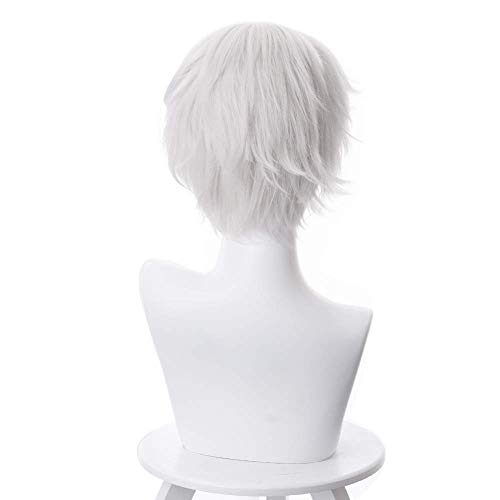 Peluca Cosplay Corta De Norman Blanco Plateado Anime Yakusoku no Neverland Peluca Cosplay Para The Promised Neverland Con Gorro De peluca gratis (Norman)