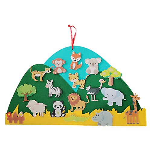 perfeclan Juego de Historia de Tablero de Fieltro con Animales, Juego de Aprendizaje Temprano de Franela con Ganchos, Regalo para Colgar en Pared - Pradera