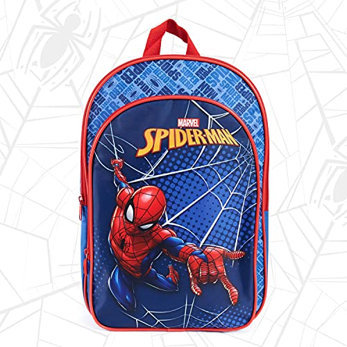 PERLETTI Mochila Niño Marvel Spider Man con Bolsillo Frontal - Mochilita para Niños Spiderman con Tirantes Regulables Azul y Rojo - Bolso Escolar Hombre Araña para Colegio Guardería - 36x25x12 cm