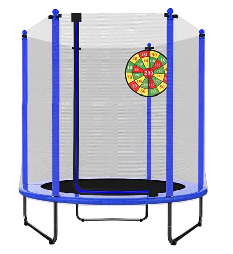 PILIN Trampolín de 1,4 m de diámetro x 1,7 m de Alto para Uso en Interiores y Exteriores con Red de Seguridad, Gran Regalo para niños en cumpleaños, Aniversario de Navidad (Azul)