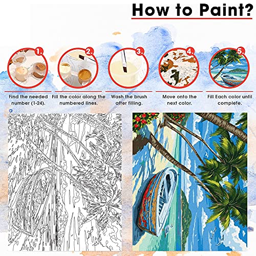 Pintar por numeros Adultos Paisajes Playa – Cuadros para Pintar por números con Pinceles y Colores Brillantes - Lienzos para Pintar con Dibujo – Sin Marco