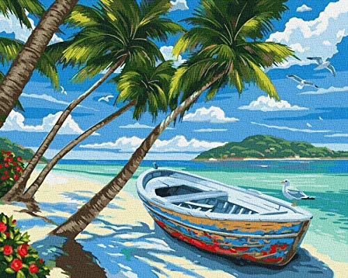 Pintar por numeros Adultos Paisajes Playa – Cuadros para Pintar por números con Pinceles y Colores Brillantes - Lienzos para Pintar con Dibujo – Sin Marco