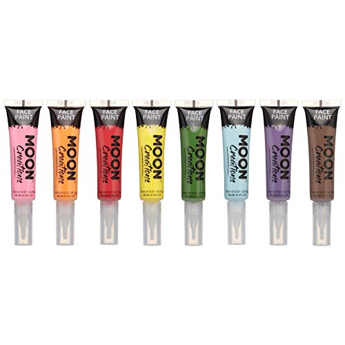 Pintura para Rostro y Cuerpo con aplicador de brocha de Moon Creations - 15ml - Set de 8 Colores