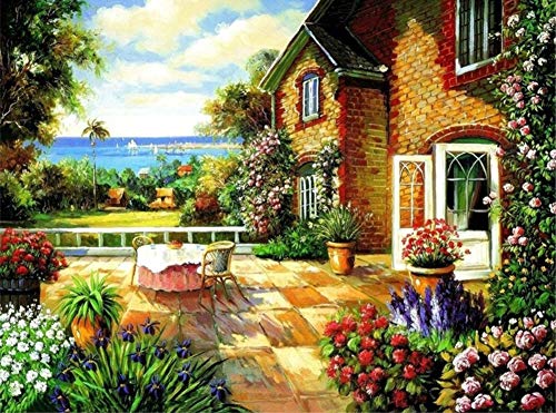 Pintura por números para adultos y niños, ABEUTY Garden by The Sea 40,6 x 50,8 cm, pintura con números