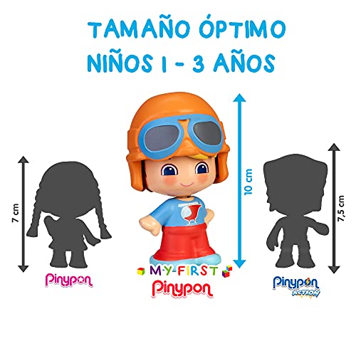 Pinypon - My First, Happy Vehículos Helicóptero, Mi primer helicóptero de juguete con un cilindro de dibujos, hélices y ruedas, Incluye la figura de aviador con caras diferentes, FAMOSA (700016383)